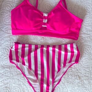 SHEIN Pink and White Bikini Set